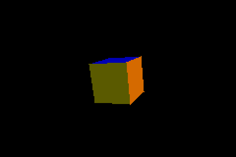 examples/simple_cube running in mGBA — a single shaded, rotating cube